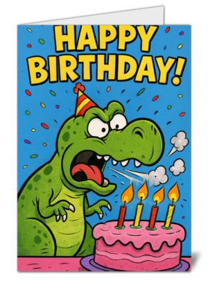 Dinosaur & cake themed happy birthday card 130 dinosaur cake themed happy birthday card high quality gloss birthday card 130