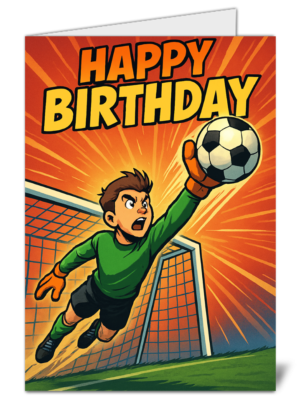 Cartoon Football Goalkeeper Themed Happy Birthday Card - High Quality Gloss Birthday Card 893