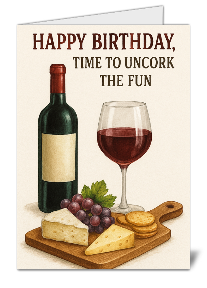 Funny time to uncork the fun happy birthday card 143 funny time to uncork the fun happy birthday card high quality gloss birthday card 143 | uk wide print