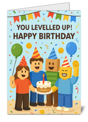you levelled up roblox themed happy birthday card  high quality gloss birthday card 152 | uk wide print