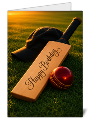 cricket themed happy birthday card   high quality gloss birthday card 580 | uk wide print