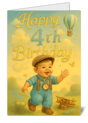 Cute Happy 4th Birthday Boy Themed Happy Birthday Card - High Quality Gloss Birthday Card 1005
