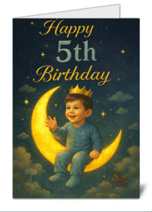 Cute Happy 5th Birthday Boy Night Sky Themed Happy Birthday Card - High Quality Gloss Birthday Card 1011