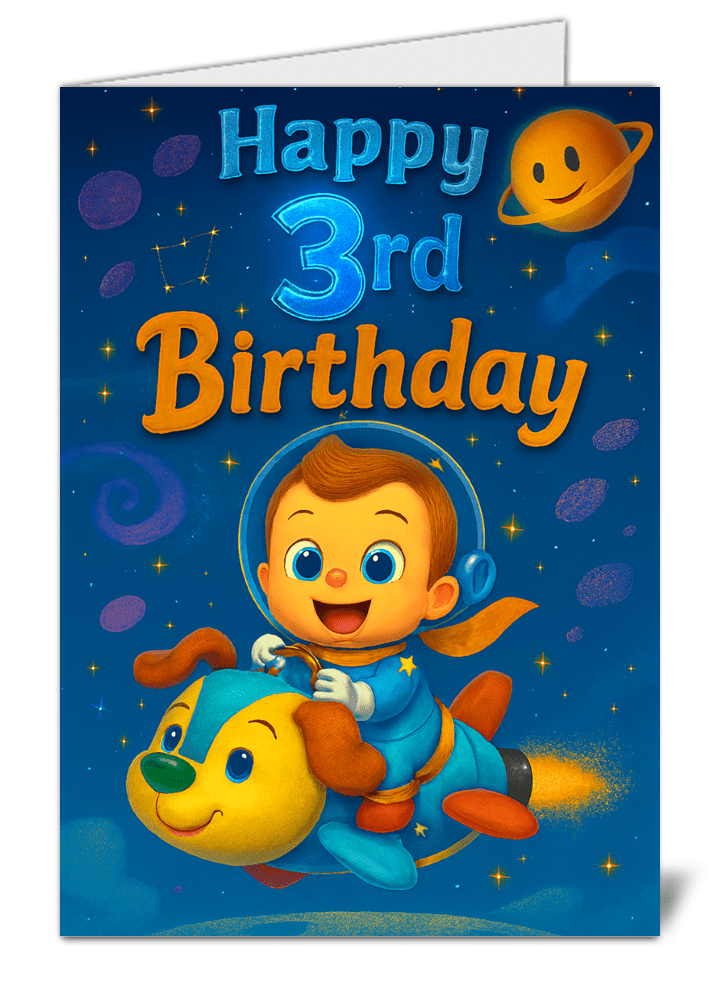 Cute happy 3rd birthday boy space themed happy birthday card 1019 cute happy 3rd birthday boy space themed happy birthday card high quality gloss birthday card 1019