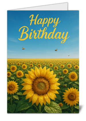 Sunflower Field in Radiant Morning Light Themed Happy Birthday Card - High Quality Gloss Birthday Card 910