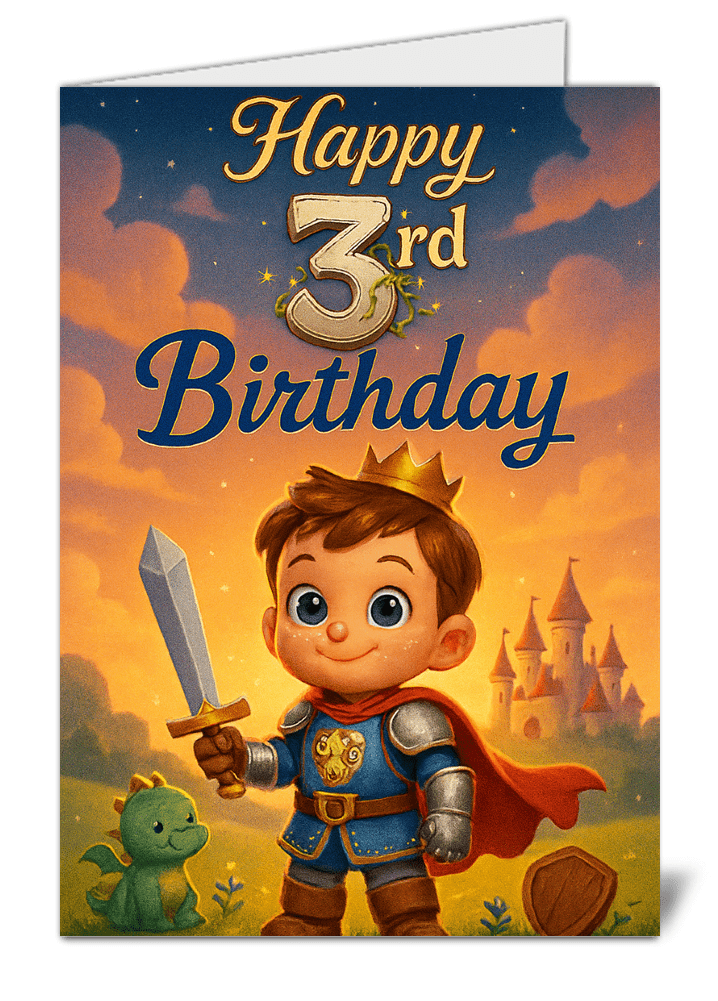 Happy 3rd birthday knight themed happy birthday card 1022 happy 3rd birthday knight themed happy birthday card high quality gloss birthday 1022