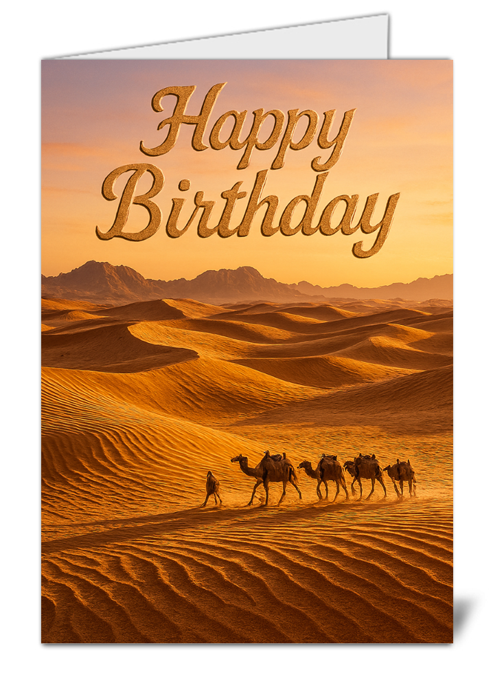 Golden hour desert dunes themed happy birthday card 911 golden hour desert dunes themed happy birthday card high quality gloss birthday card 911 | uk wide print
