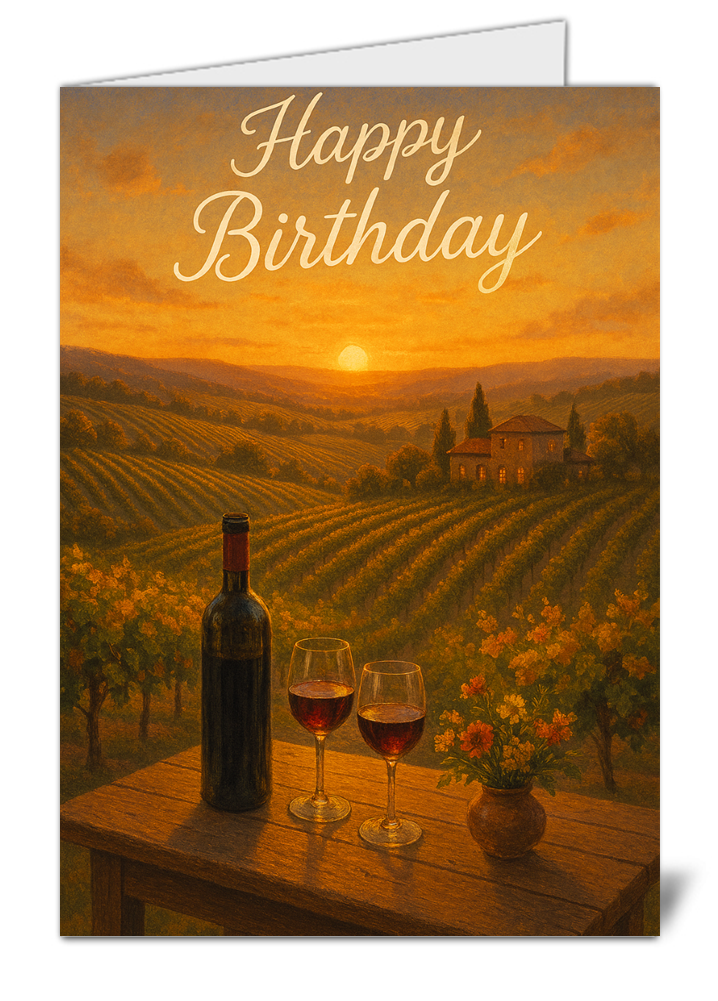 Golden vineyard sunset themed happy birthday card 903 golden vineyard sunset themed happy birthday card high quality gloss birthday card 903 | uk wide print