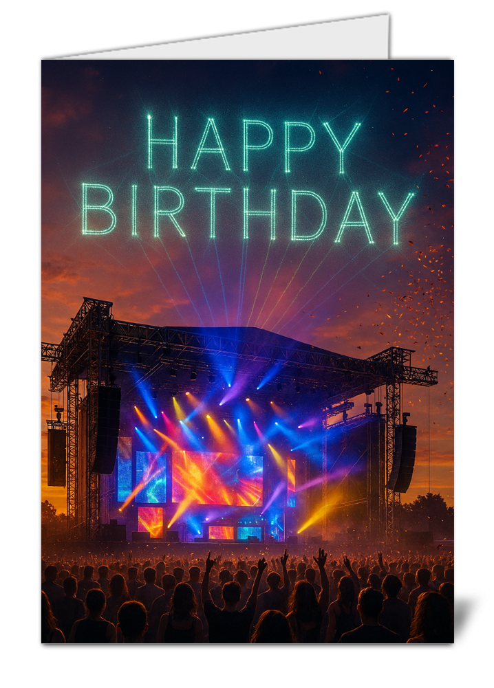 music festival celebration themed happy birthday card   high quality gloss birthday card 977 | uk wide print