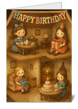 Dollhouse Dream Party Themed Happy Birthday Card - High Quality Gloss Birthday Card 981