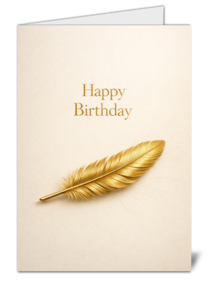 Simplistic golden feather themed happy birthday card 1047 simplistic golden feather themed happy birthday card high quality gloss birthday card 1047 | uk wide print