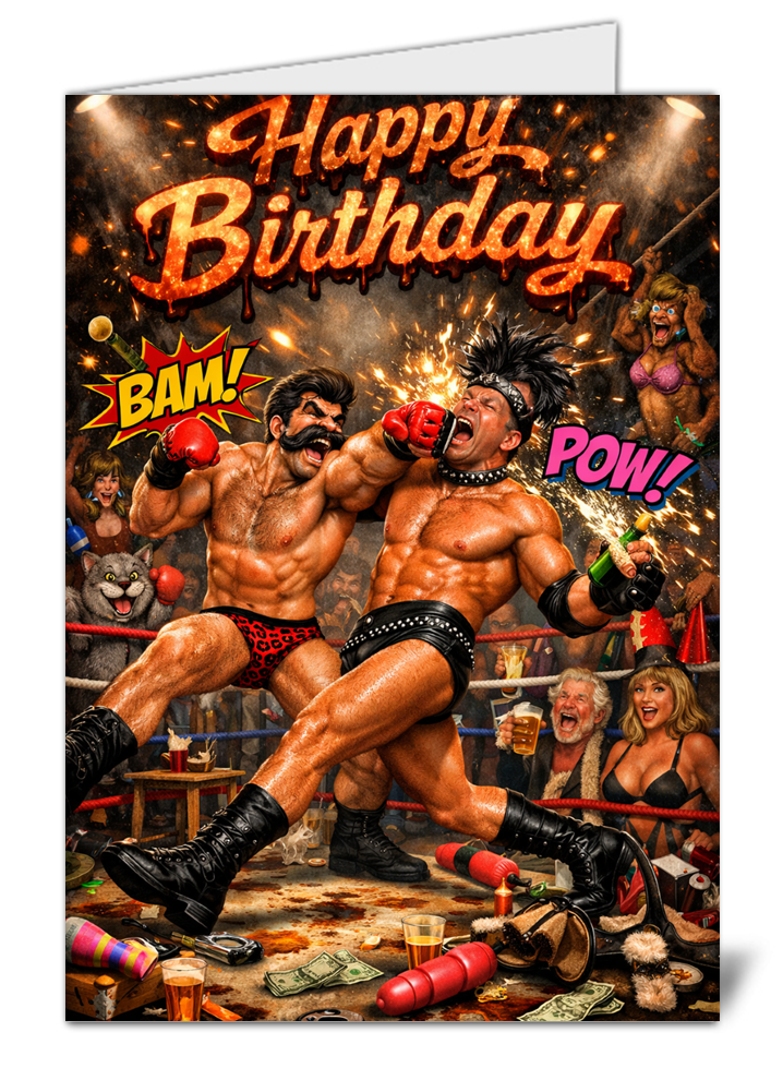 Funny comic themed fighting happy birthday card 1061 funny comic themed fighting happy birthday card high quality gloss birthday card 1061 | uk wide print