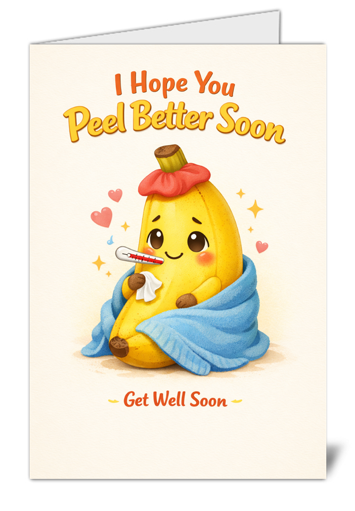 Funny i hope you peel better soon banana themed 1084 funny i hope you peel better soon banana themed get well soon card high quality gloss get well card 1084 | uk wide print