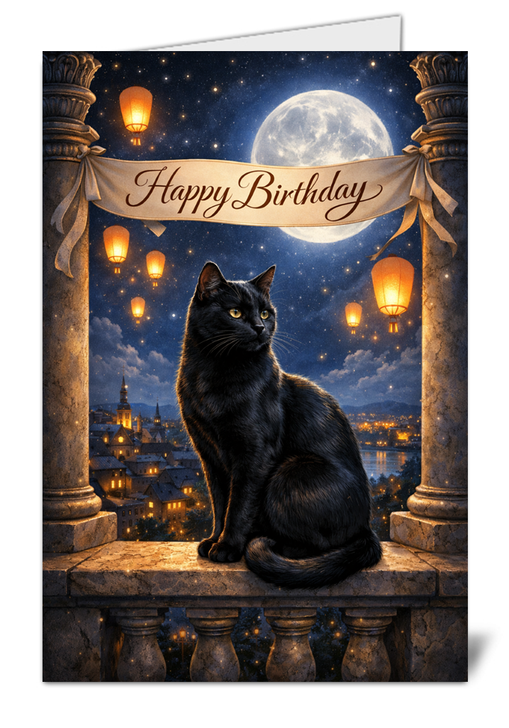 Black cat & moon pet lovers 1101 black cat moon pet lovers happy birthday card 1101 | uk wide print