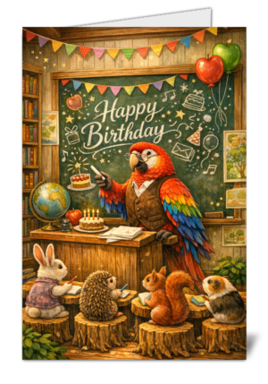 Parrot Teacher Themed Pet Lovers Happy Birthday Card 1113