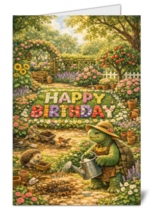 Turtle Florist Themed Pet Lovers Happy Birthday Card 1115