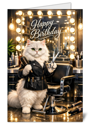 Cat Haidresser Themed Pet Lovers Happy Birthday Card 1134