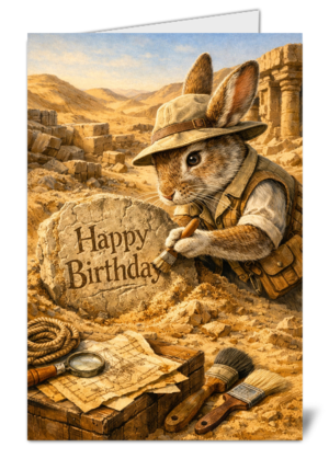 Archaeologist Rabbit Themed Pet Lovers Happy Birthday Card 1144
