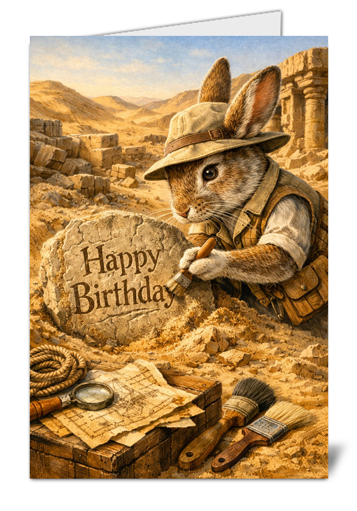 Archaeologist Rabbit Themed Pet Lovers Happy Birthday Card – Gloss ...