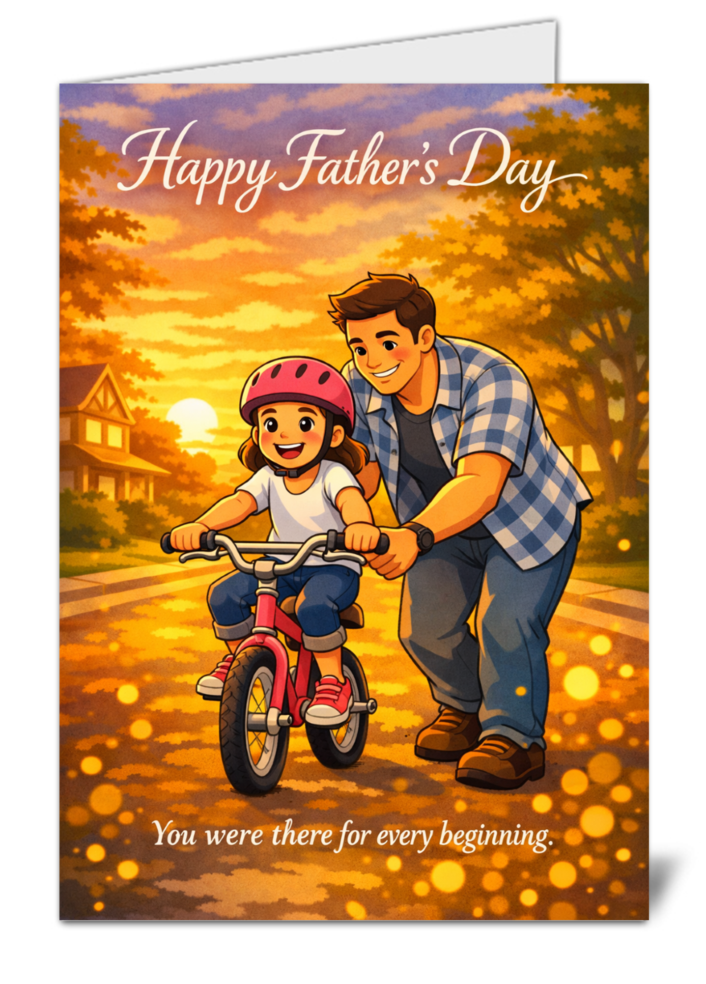 Fathers day sale pic 1158 father and daughter bike together at sunset on a warm celebratory fathers day card | uk wide print