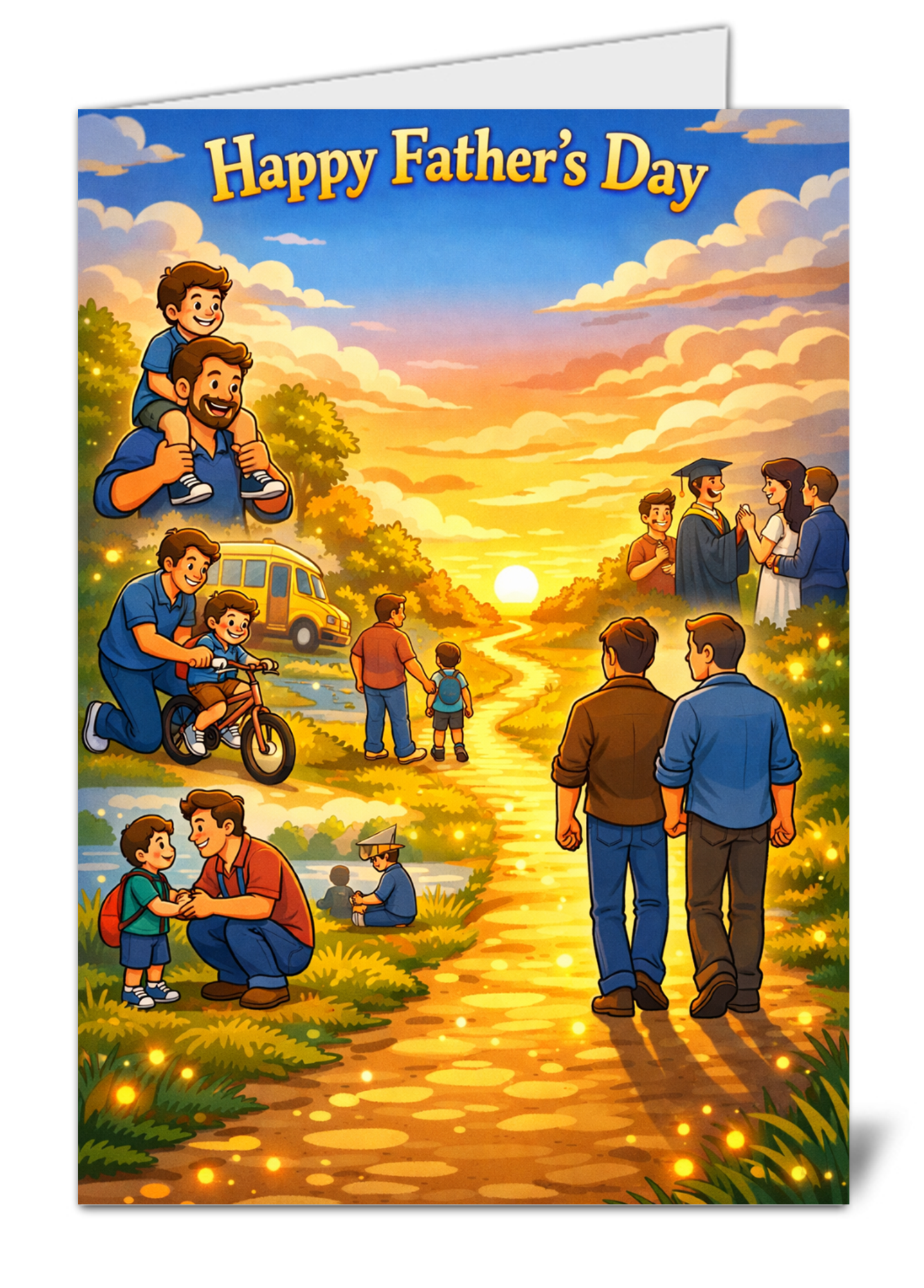 Fathers day sale pic 1161 father carrying child on shoulders as family celebrates fathers day at sunset the banner reads happy fathers day | uk wide print